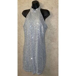 Lovely Grace Silver Sequin Halter Dress